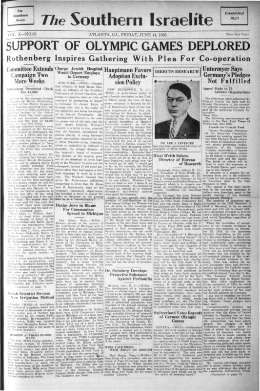 Rabbi H. Cerf Straus established the Southern Israelite as a temple bulletin in Augusta in 1925. The publication was so popular, he expanded it into a monthly newspaper. Later in the decade, Straus sold the paper to Herman Dessauer and Sara B. Simmons, who moved the paper to Atlanta, where it began circulating state-wide and eventually throughout the South. In 1930, M. Stephen Schiffer, a former employee of the Atlanta Georgian, took over as sole owner of the Southern Israelite. Even in these earliest years, the paper not only covered the news of the southern Jewry, but also the issues that involved Jewish populations throughout the nation and world, including the Holocaust and later the creation of the Jewish state of Israel. In October of 1934, the Southern Israelite began publishing a four page weekly edition, supplemented by its established monthly magazine edition. Ownership of the paper was turned over to a corporation headed by Israelite editor Adolph Rosenberg in 1951, while the paper continued its mission as the voice of the Jewish community in Atlanta. In October of 1958, the paper was at the forefront of the coverage of theTemple bombing in Atlanta, giving its readers a unique first hand perspective. The monthly edition of the paper was discontinued in 1973 in favor of its increasingly growing weekly edition. In 1987, the paper changed its name from the Southern Israelite to the Atlanta Jewish Times and guaranteed at least thirty-two page issues moving forward. The paper is today owned by Jewish Renaissance Media and continues as a weekly publication with a readership of over 25,000.||The Southern Israelite database is a project of the Digital Library of Georgia. Digitization is made possible by the Cuba Archives of The Breman Museum and the generosity of the Srochi family of Atlanta.