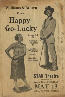 Program for the Star Theatre, Savannah, Georgia, advertising the vaudeville show, Happy go lucky, probably 1929 May 13-19