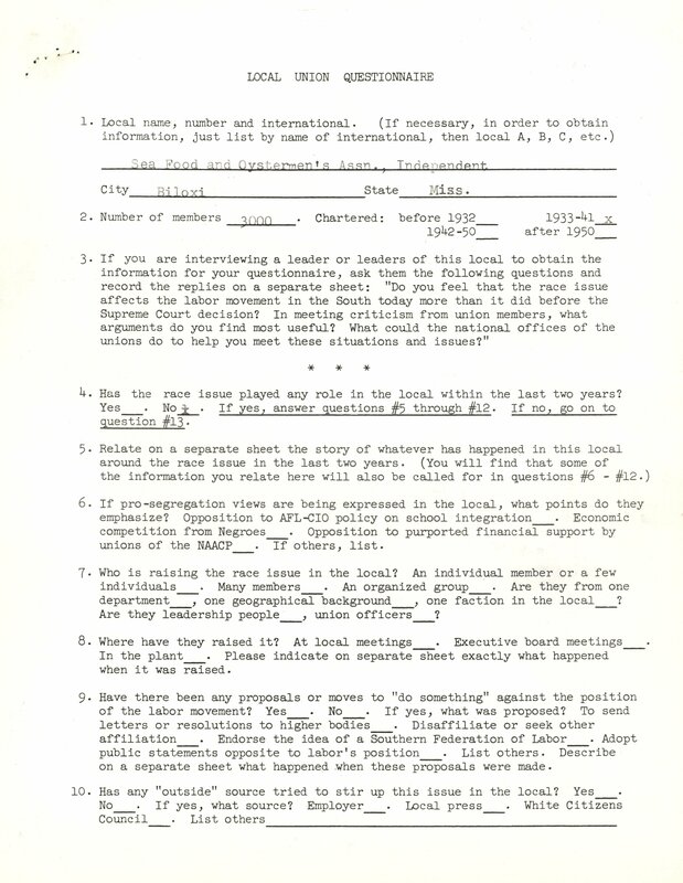 Jewish Labor Committee Survey of Southern States on Labor Union Integration: Mississippi [page 8]