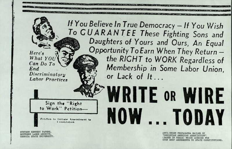 Anti-union propaganda mailed by the Christian American Association, 1940s.