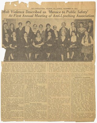 "Mob Violence Described as 'Menace to Public Safety' At First Annual Meeting of Anti-Lynching Association", Sunday, November 22, 1931