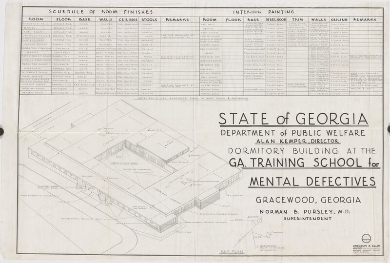 Georgia Training School for Mental Defectives. Dormitory buidling - key plan