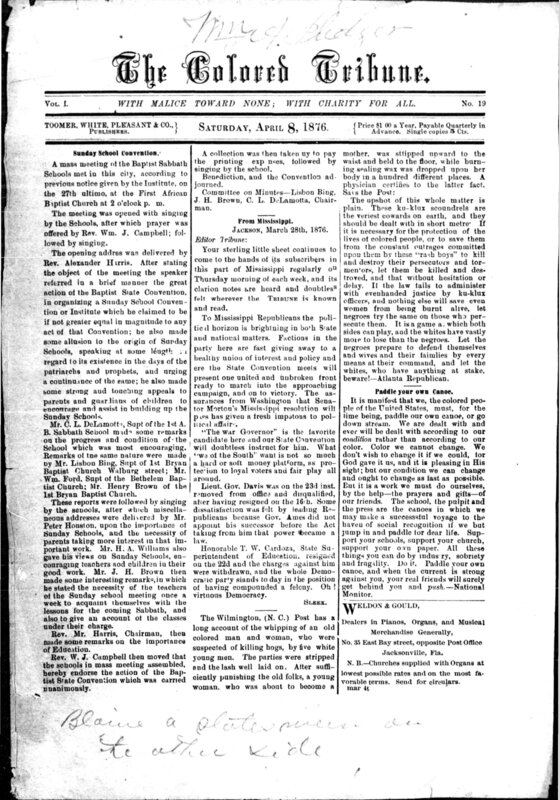 The Colored tribune, 1876 April 8