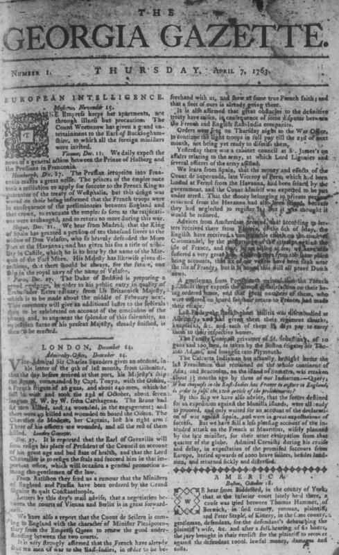 The Georgia gazette, 1763 April 7